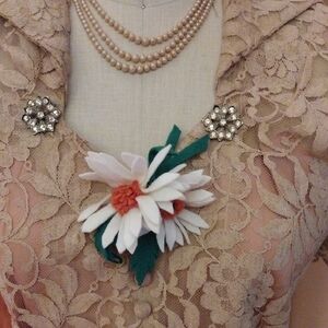 Floral Brooch with White and Green Accents